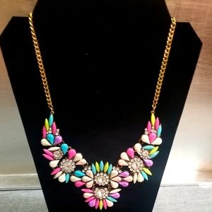 Eye Candy Multi-Color Color Pop Flower Gold Chain Statement Necklace